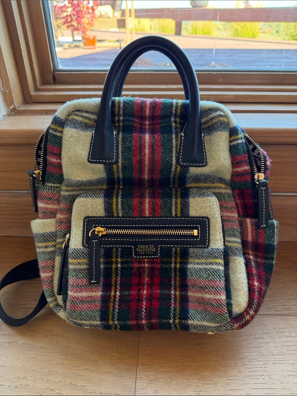 Frances Valentine Plaid Wool Mini Backpack in Red, Green, Cream